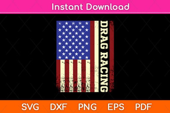 American Flag Drag Racing Design for Embroidery